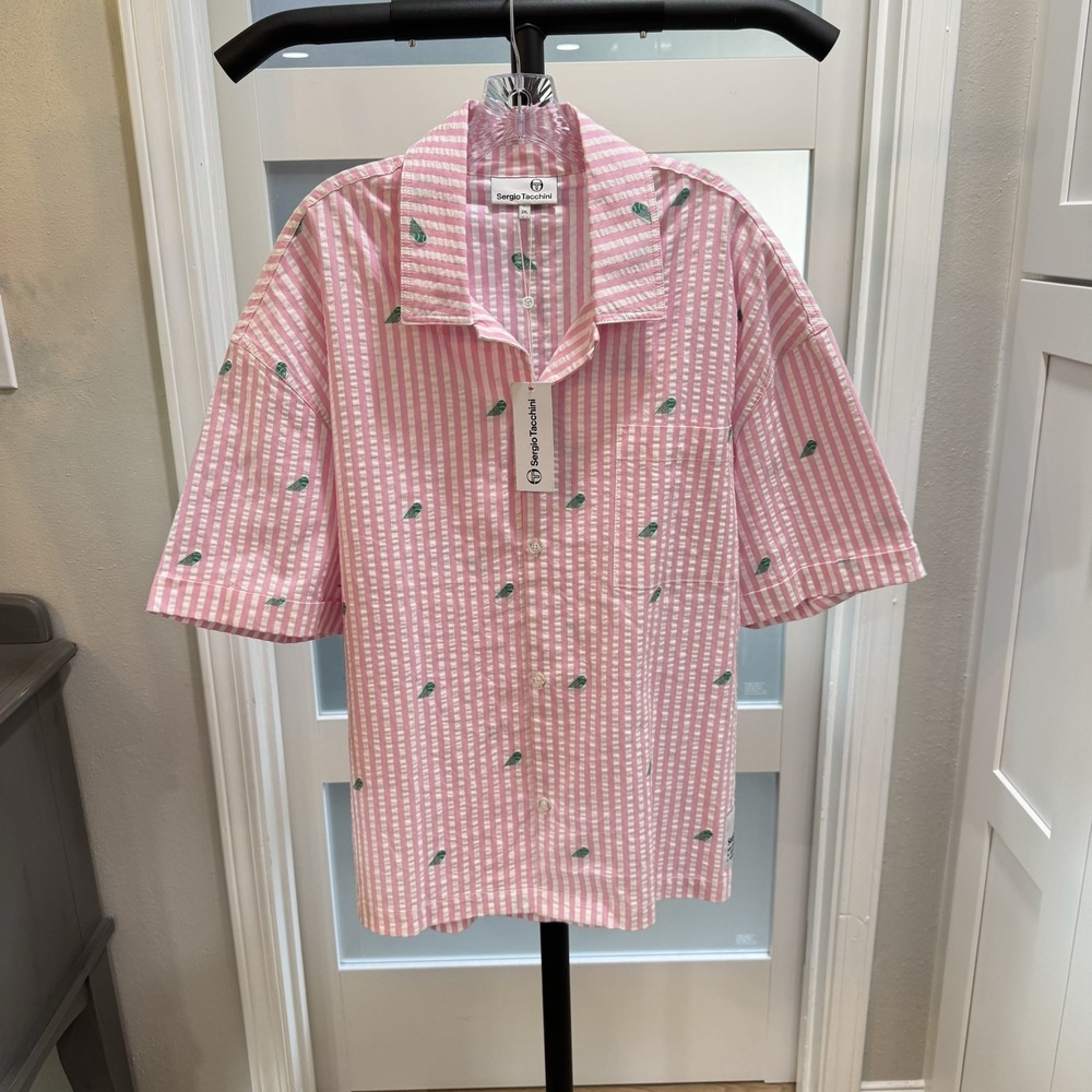 Sergio Tacchini Granda 2X CAMP SHIRT Pink White Stripe Tennis NWT